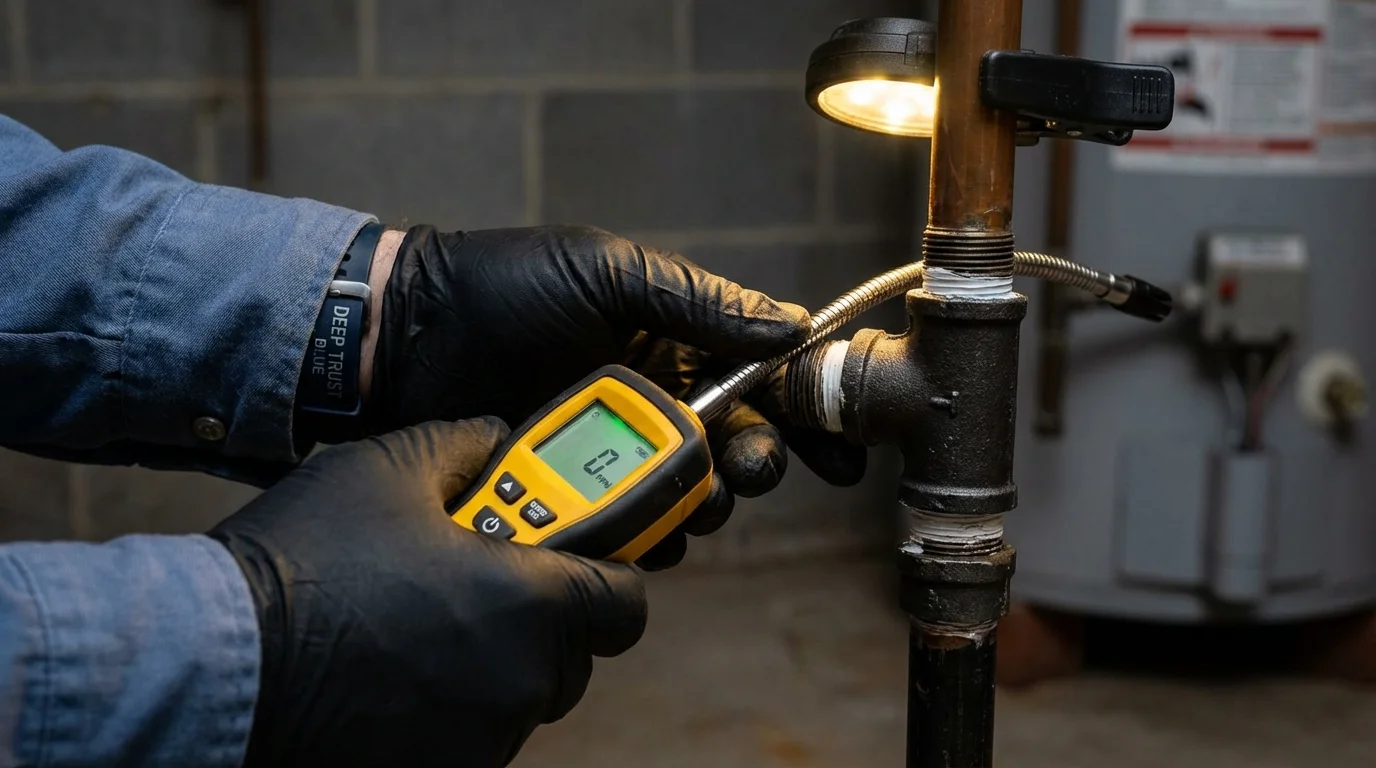 Gas leak detection with electronic sniffer by Johns Plumbing LLC in Tilden